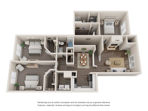 Floor plan for 3 beds, 2 baths, 1465 sqft